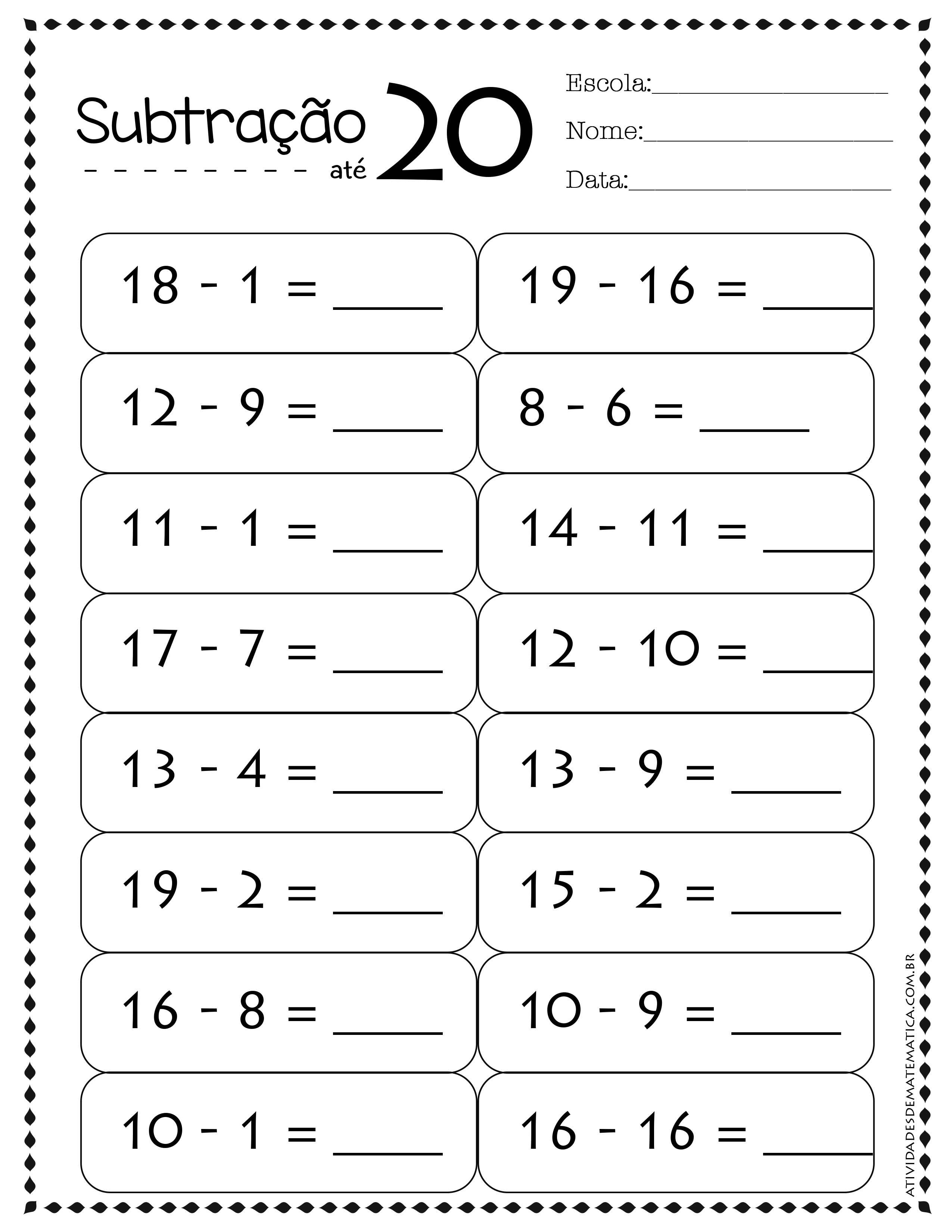 Atividades de Matemática para o 1º Ano para Imprimir