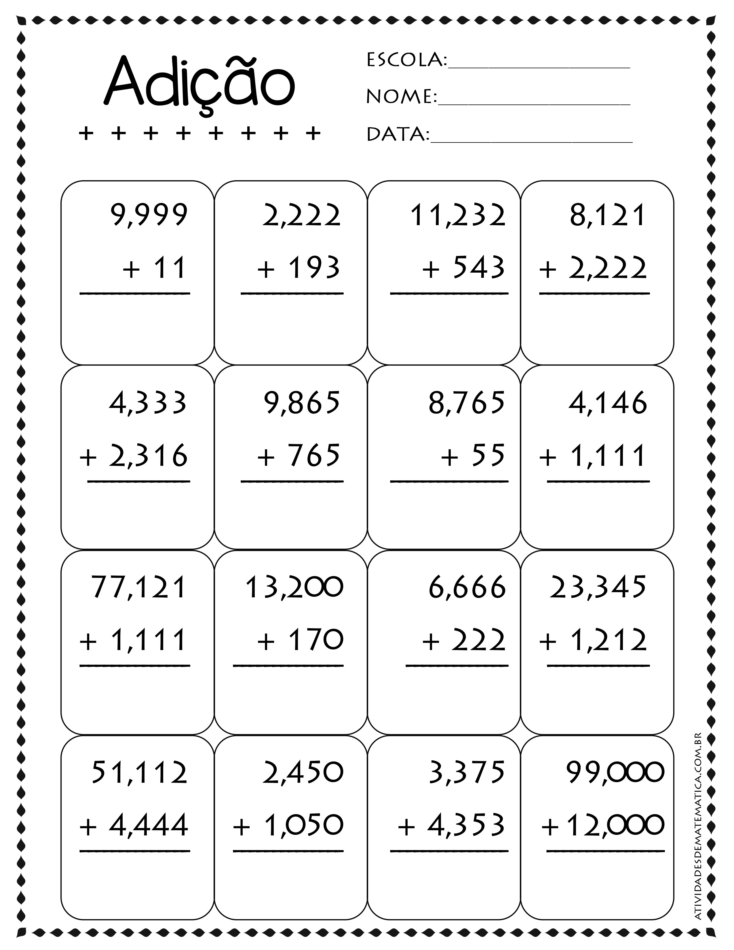 Contas de Multiplicação - 3º ano e 4º ano - Atividade de Matemática