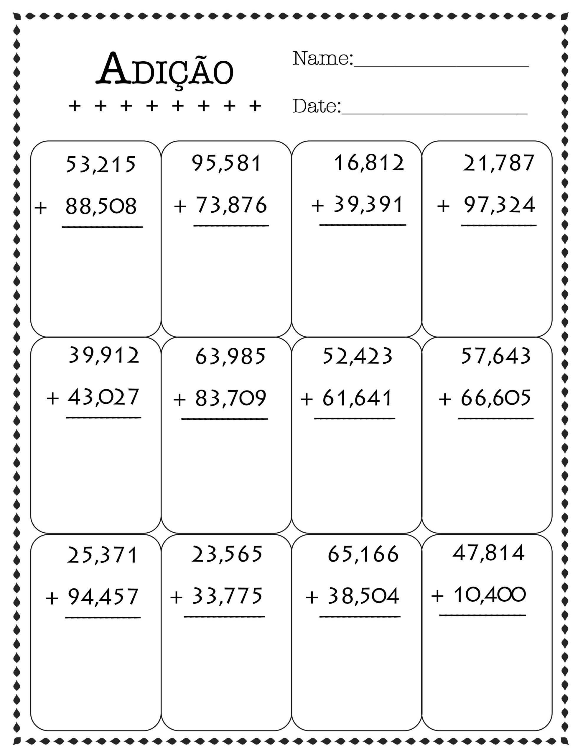 Atividade De Matematica 5 Ano Adição E Subtração - Clickandgo