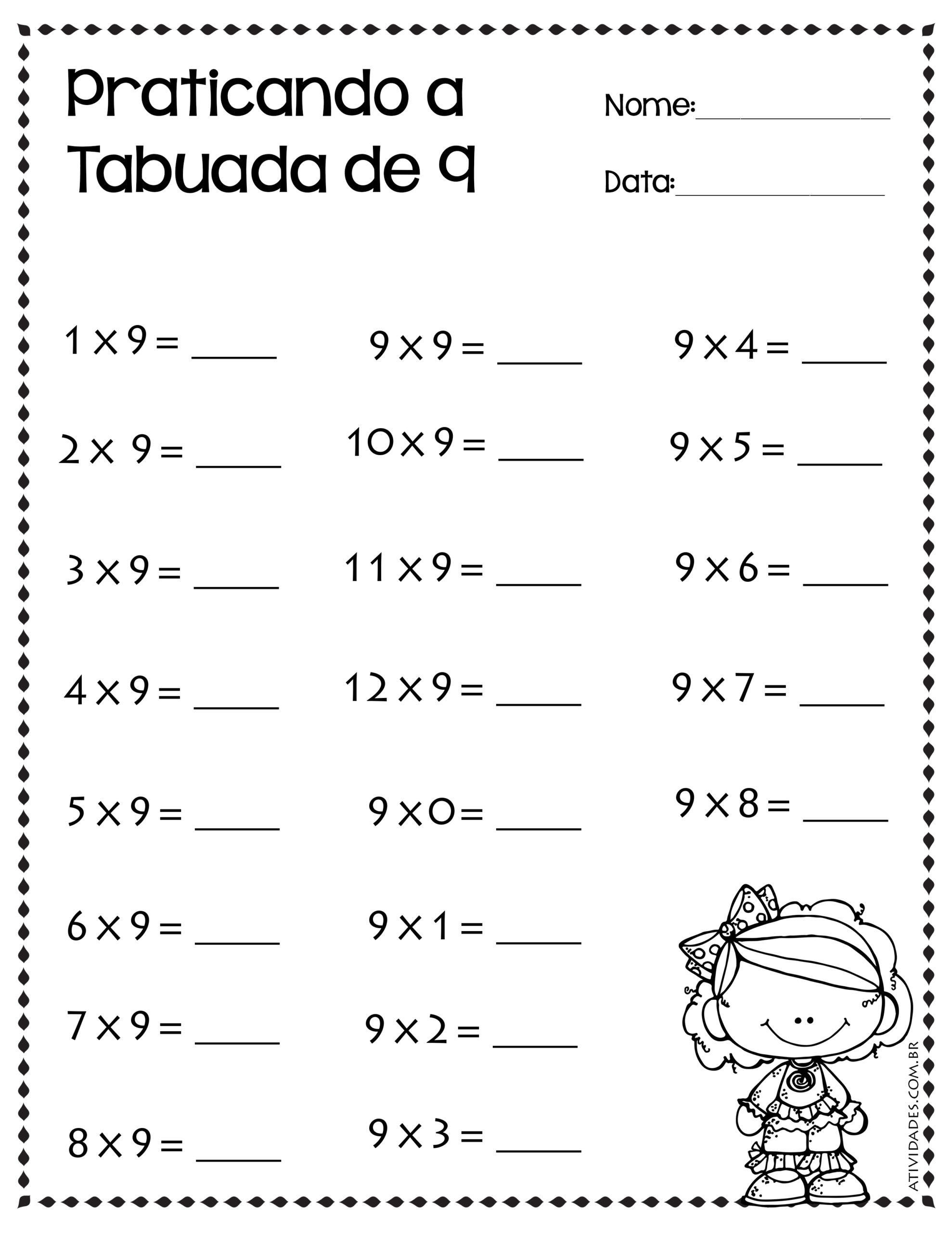 TABUADA DA MULTIPLICAÇÃO POR 9 PARA COMPLETAR - ATIVIDADE  Tabuada de  multiplicação, Tabuada, Atividades com vogais