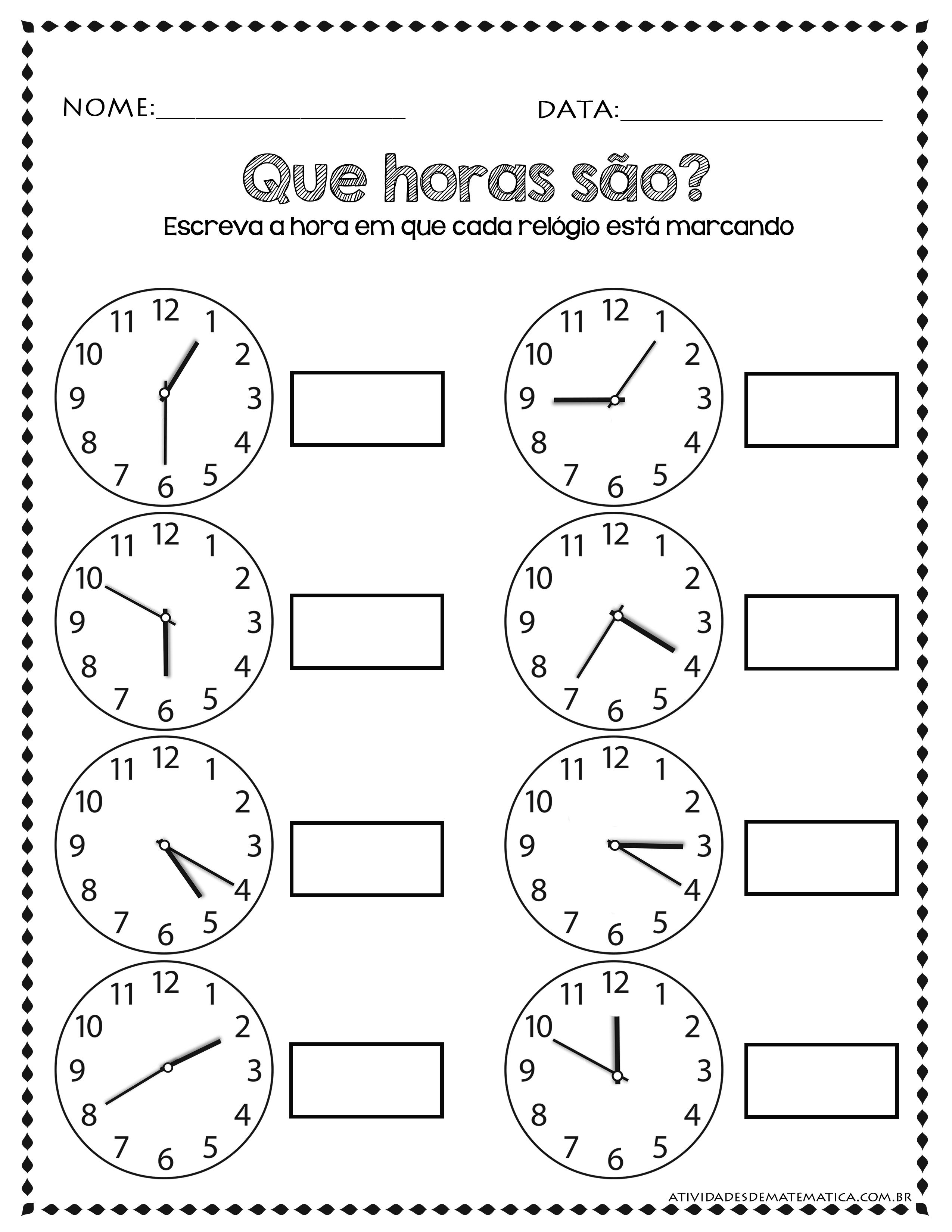 Atividades de matemática - relógio para montar - Dani Educar